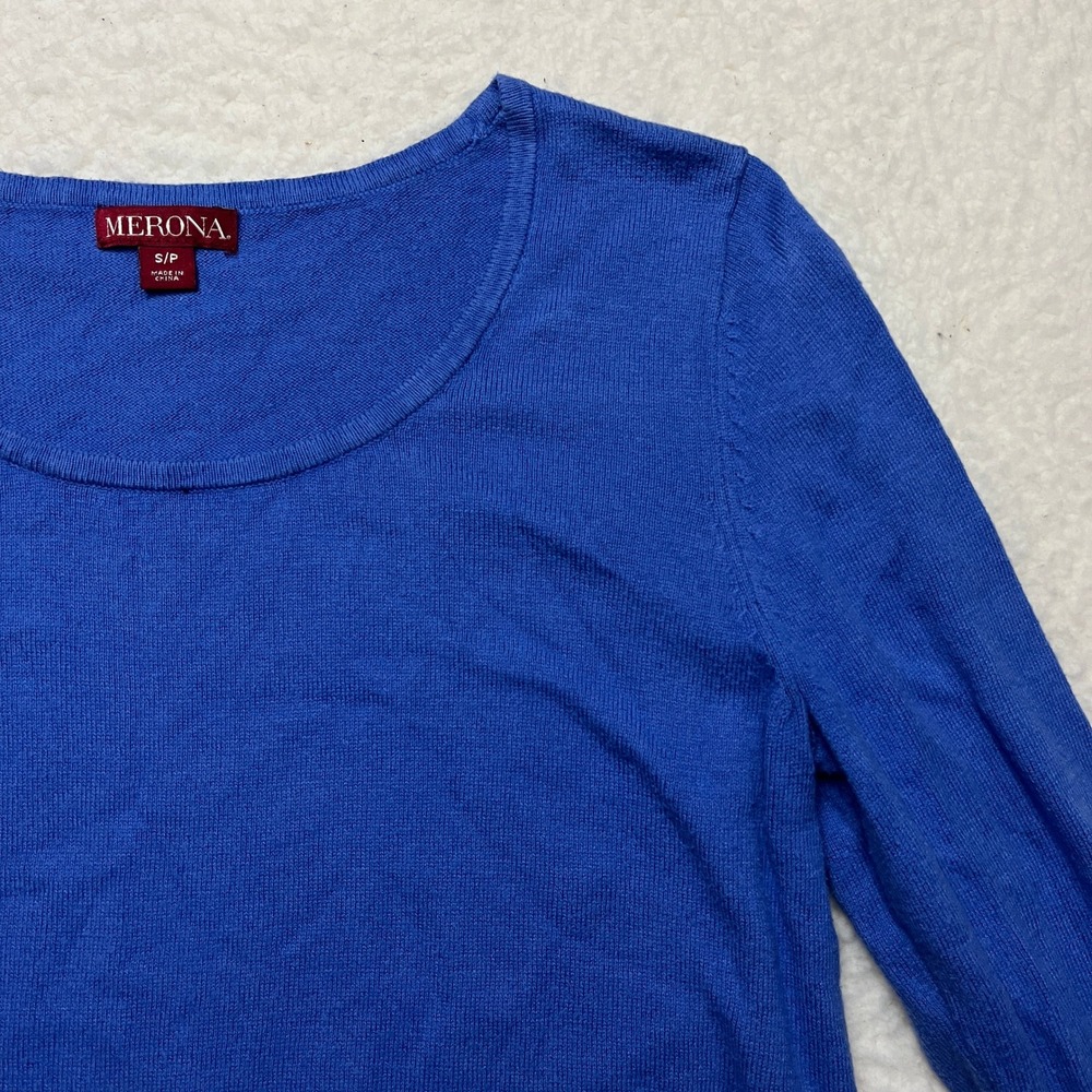 Merona‎ Sweater Womens Small Blue Scoop Neck 3/4 Sleeve Pullover Knit Top 4470